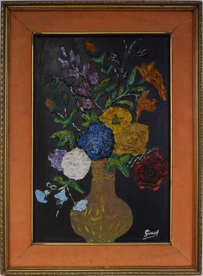 Vaso con fiori, Vaso con fiori (dipinto) di Ginof (sec. XX)