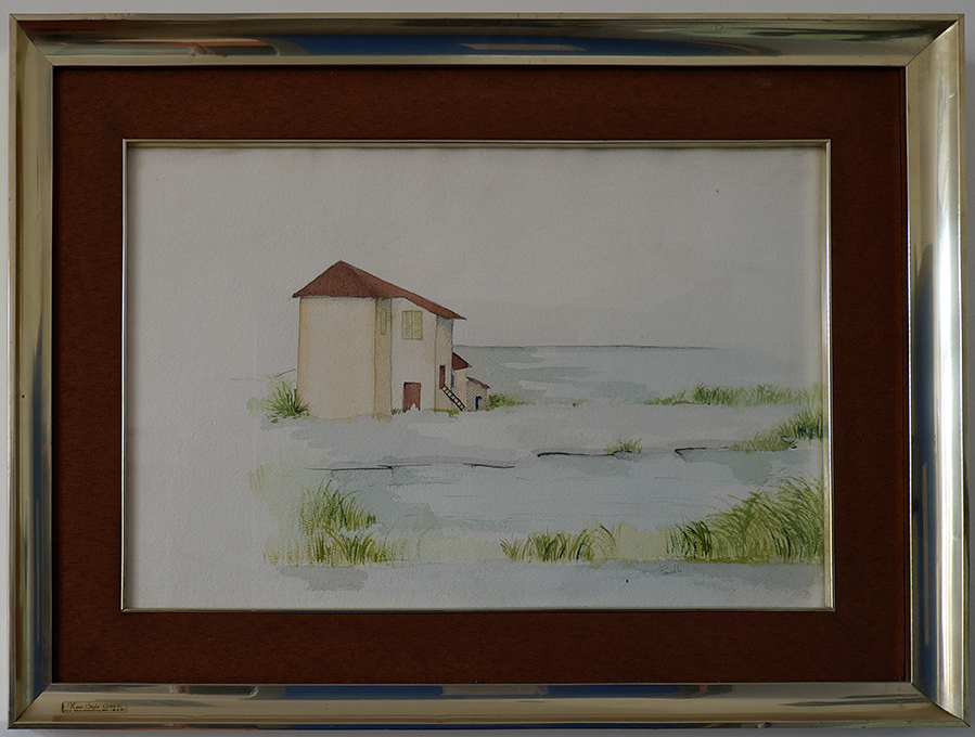 Casa in riva al lago (dipinto) di Fanelli (sec. XX)