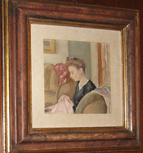 Maray che cuce, Figura femminile seduta (dipinto) di Palazzi Berrnardino (XX)