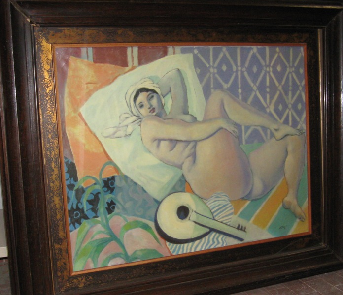 Figura femminile nuda con mandolino (dipinto) di Palazzi Berrnardino (XX)