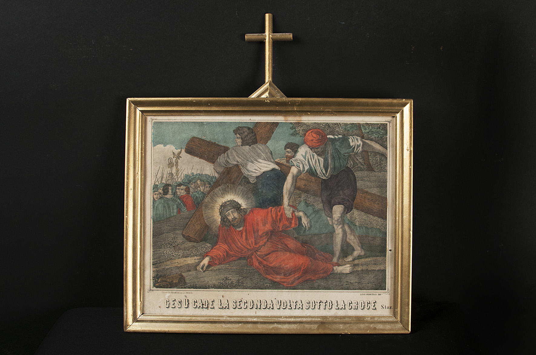Stazione VII: Gesù cade la seconda volta sotto la croce (stazione di Via Crucis, serie) di Sabatelli Luigi, Pedrinelli - ambito Italia centro-settentrionale (seconda metà sec. XIX)
