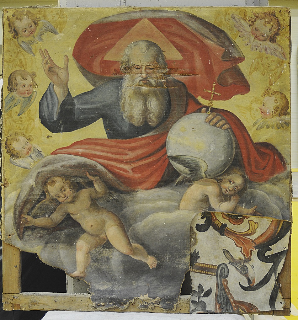Dio Padre benedicente tra angeli e cherubini (dipinto, opera isolata) - bottega Italia centrale (XVIII)