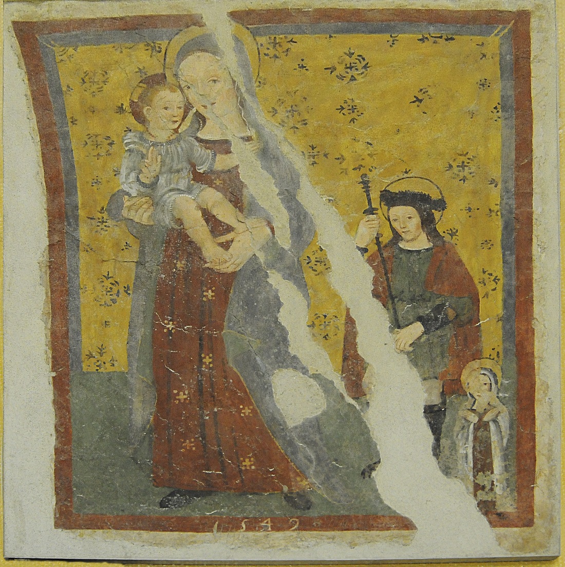 Madonna col Bambino in grembo, San Rocco e santa (affresco, opera isolata) - bottega umbra (XVI)