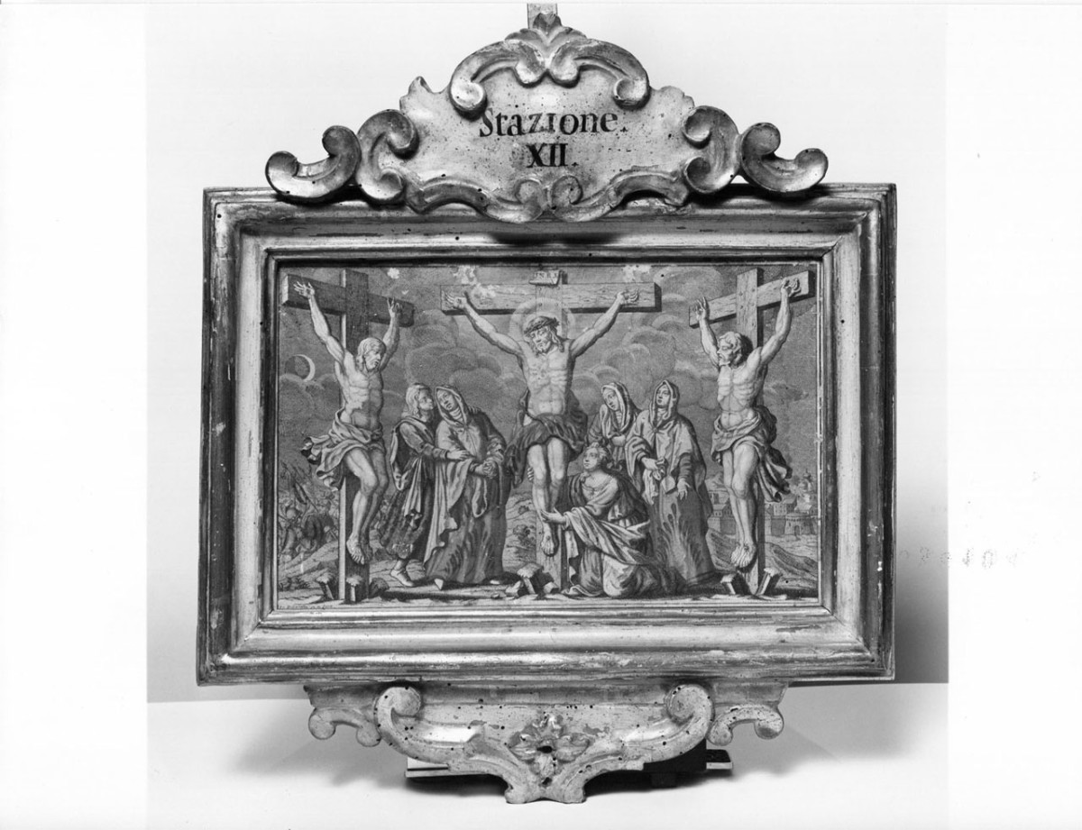 stazione XII: Gesù innalzato e morto in croce (stampa, elemento d'insieme) di Dubercelle F (sec. XVIII)
