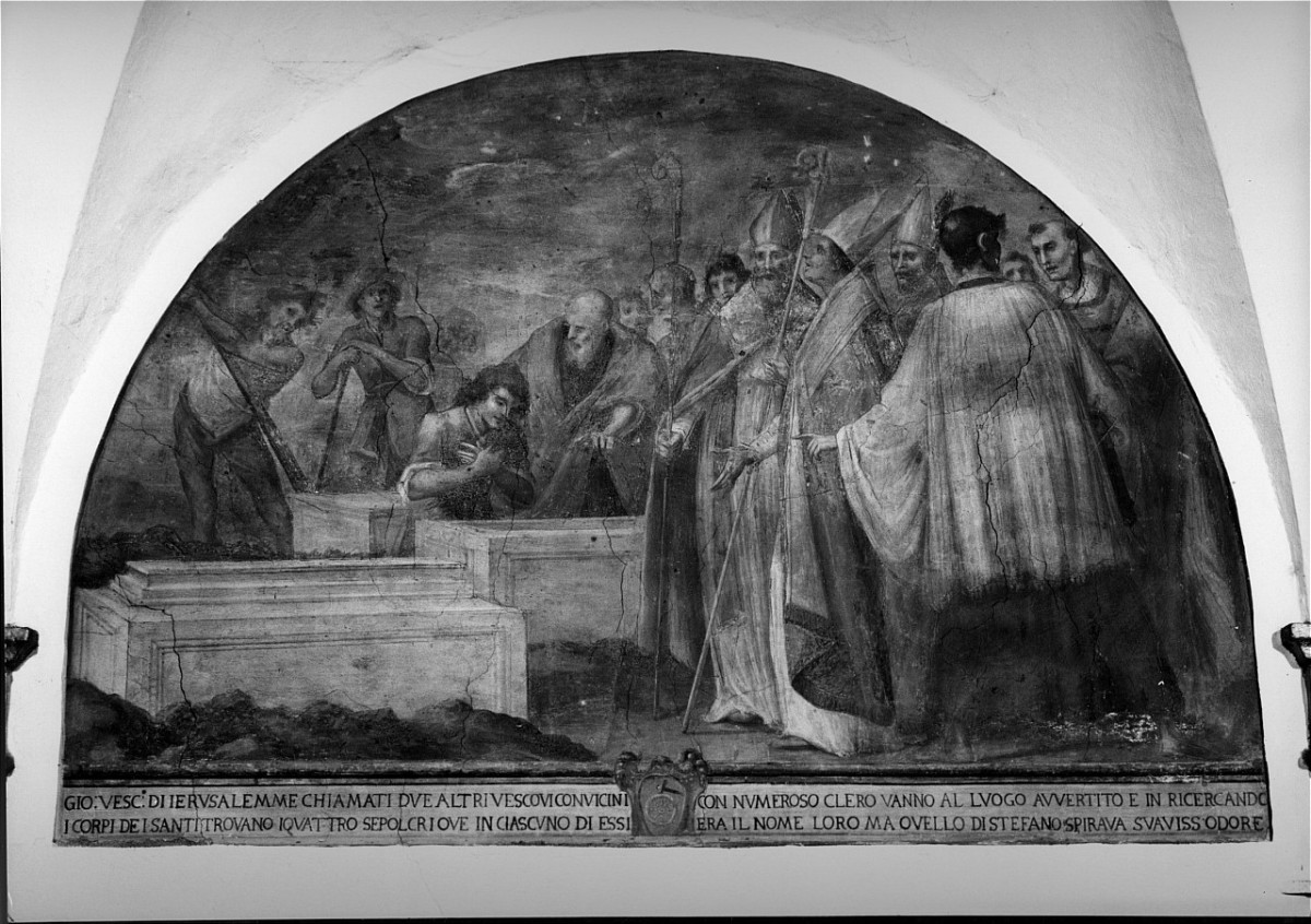 rinvenimento del corpo di Santo Stefano (dipinto murale) di Pugliani Domenico (bottega) (sec. XVII)