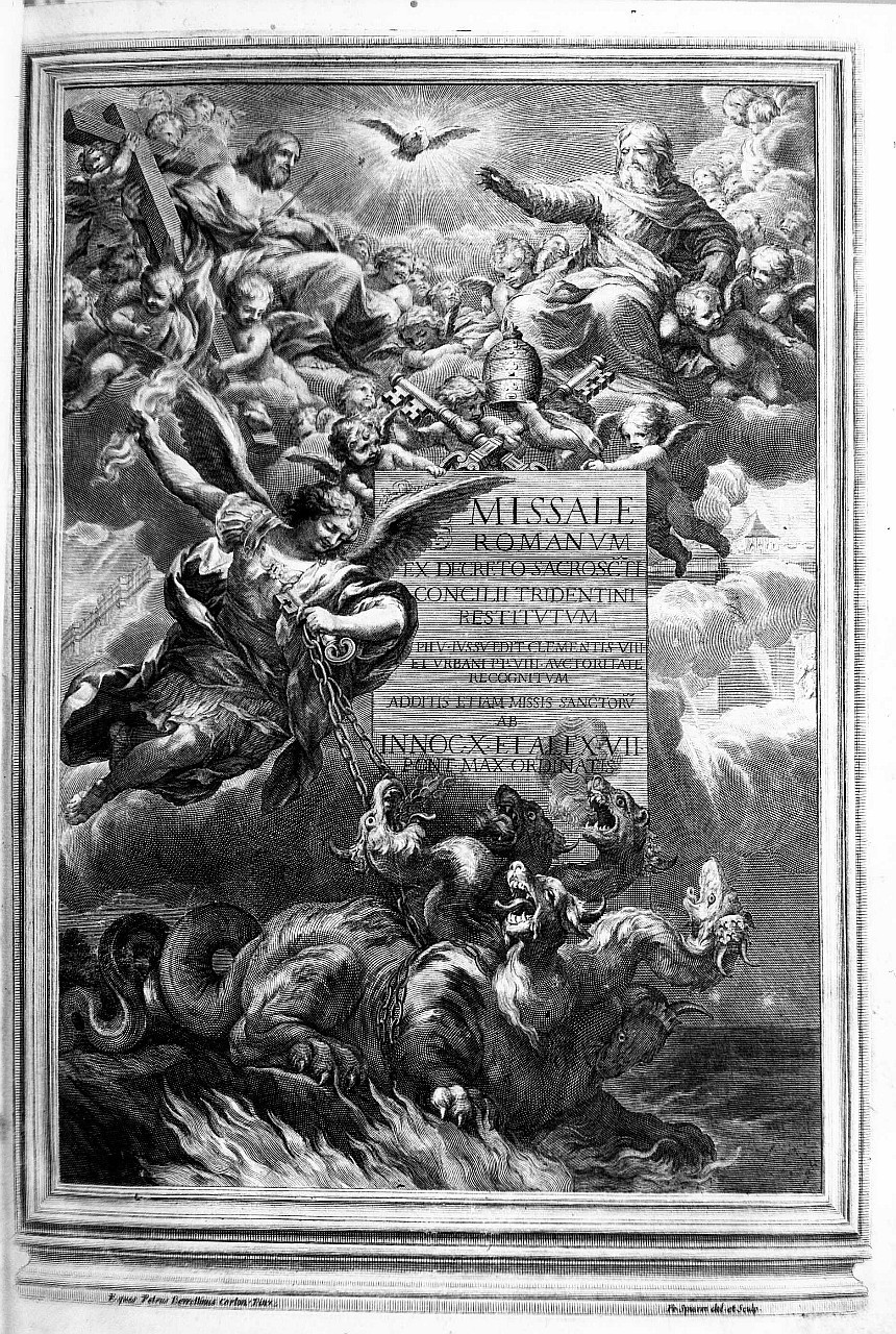 San Michele Arcangelo combatte il drago (stampa) di Berrettini Pietro detto Pietro da Cortona, Spierre FranÃ§ois (sec. XVII)