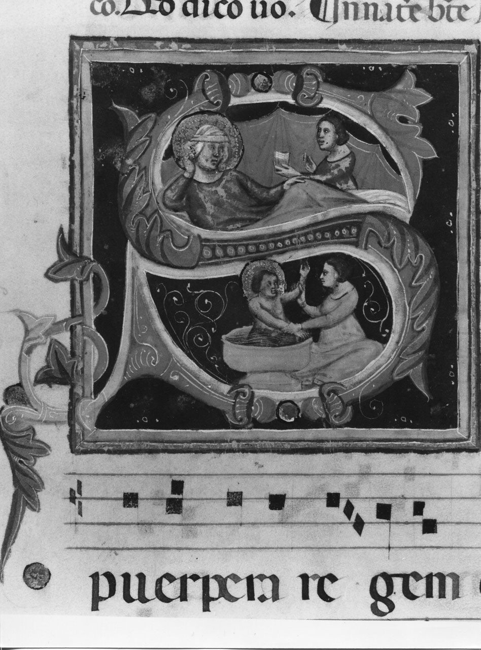 nascita di Maria Vergine (miniatura) - ambito fiorentino (sec. XIV)