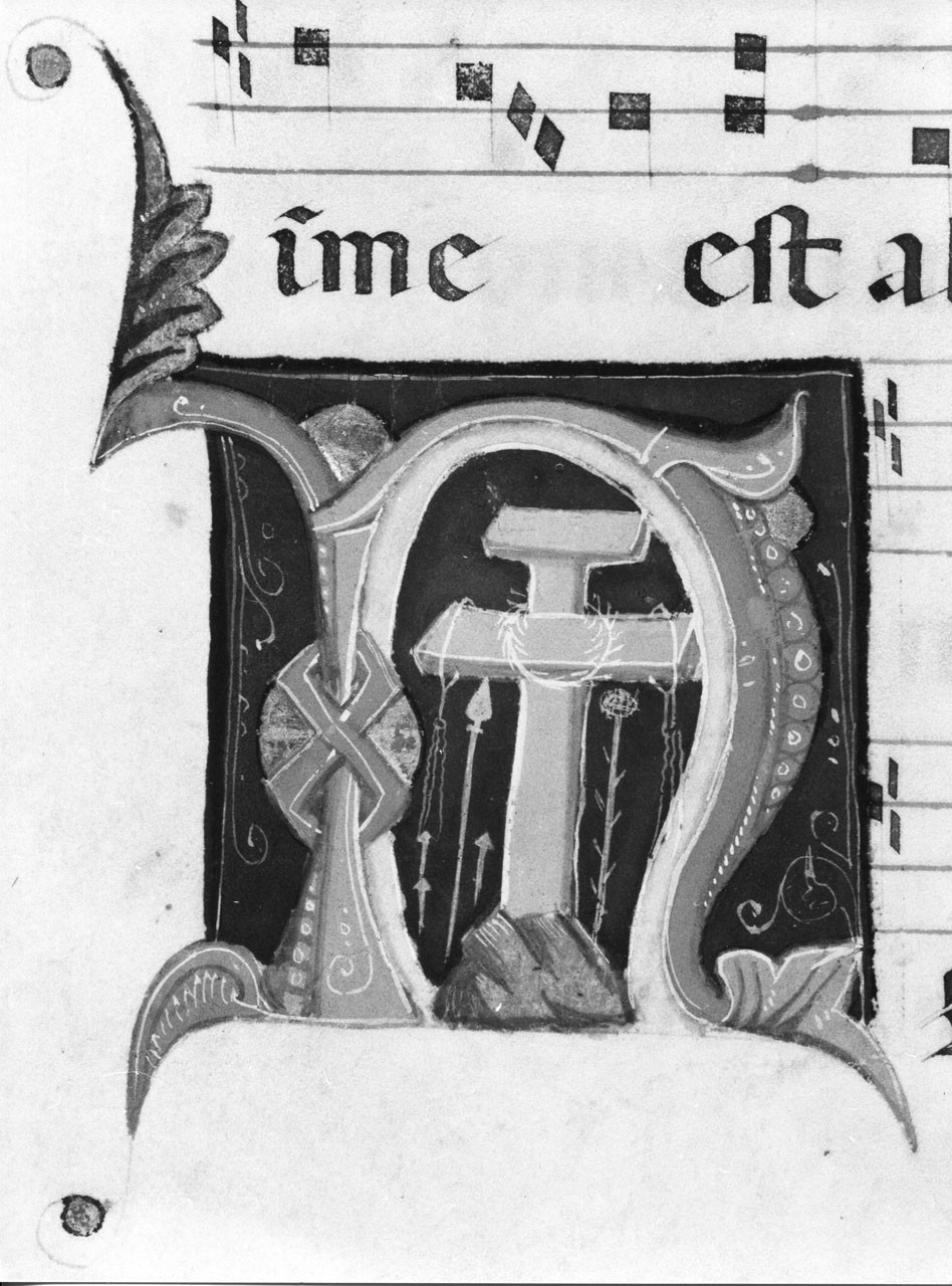 croce con simboli della Passione (miniatura) - ambito fiorentino (sec. XIV)