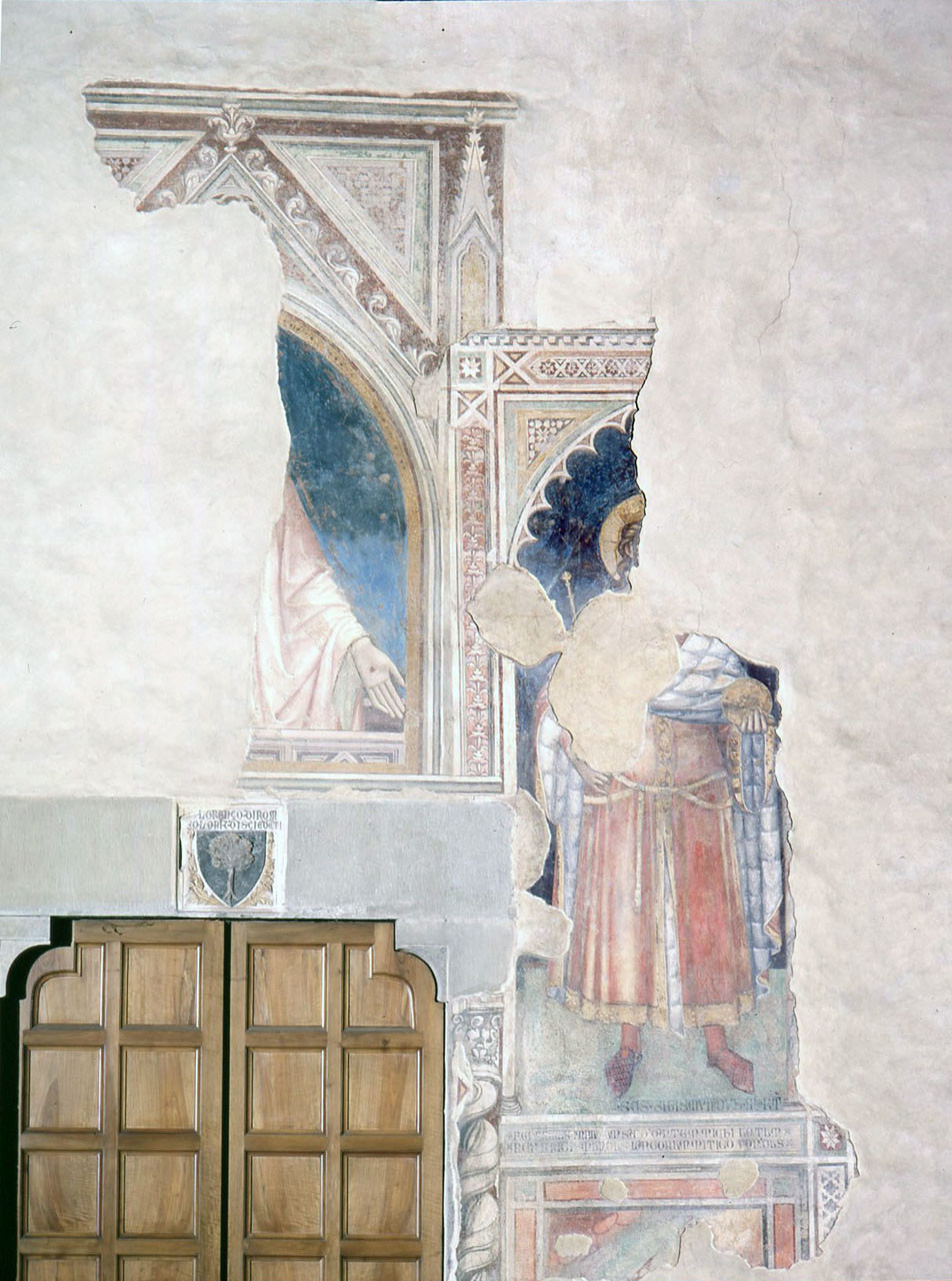 Cristo in pietà e San Sigismondo (dipinto murale, frammento) - ambito toscano (seconda metà sec. XIV)