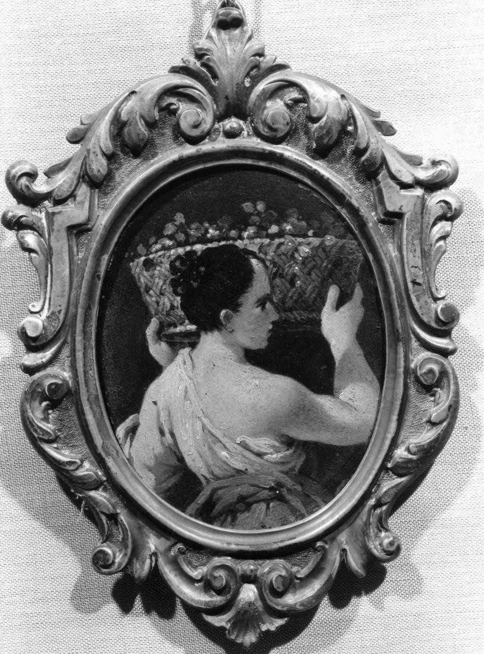 figura femminile con canestro di fiori (dipinto) di Gambarini Giuseppe (fine sec. XVII)