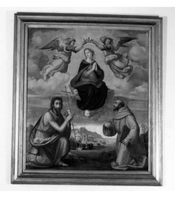 incoronazione di Maria Vergine tra San Giovanni Battista e San Francesco d'Assisi (dipinto) - ambito fiorentino (primo quarto sec. XVI)