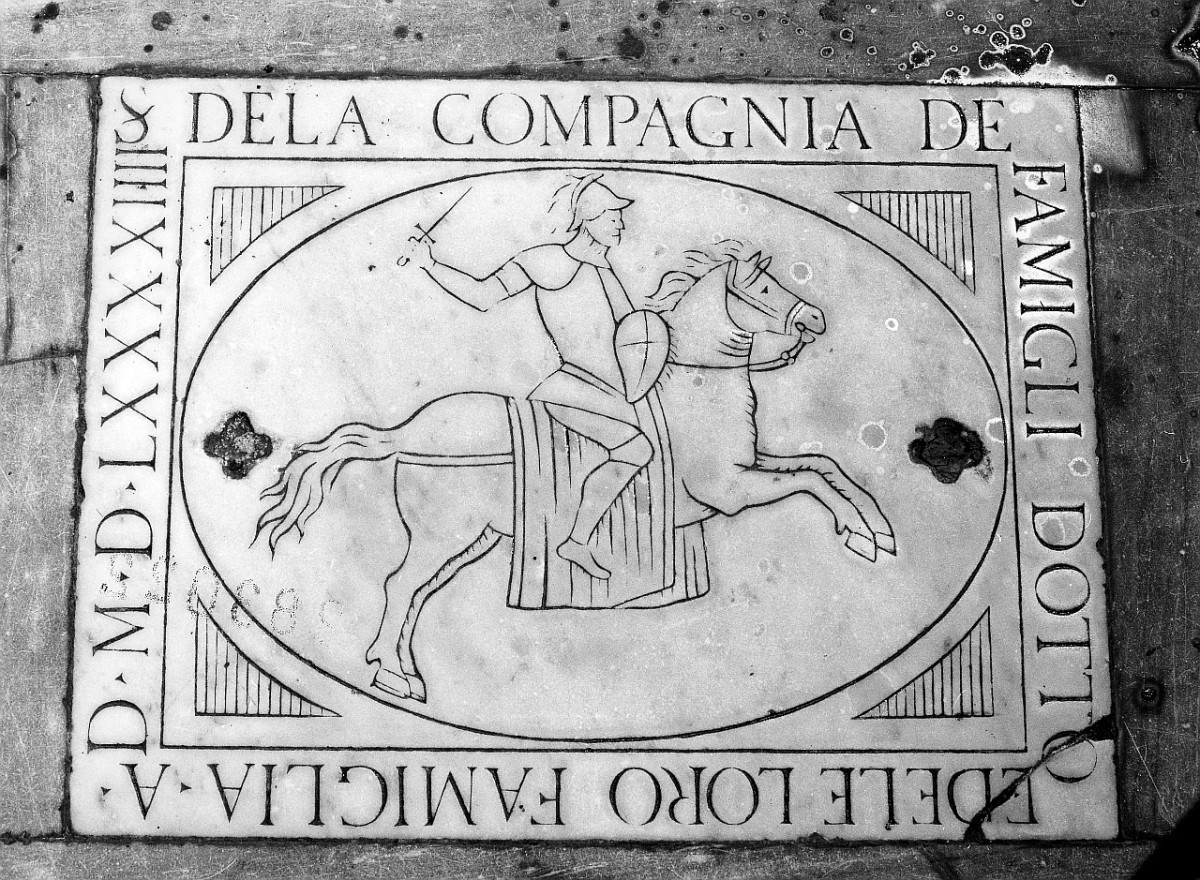 cavaliere in armatura (lapide commemorativa) - bottega toscana (sec. XVI)