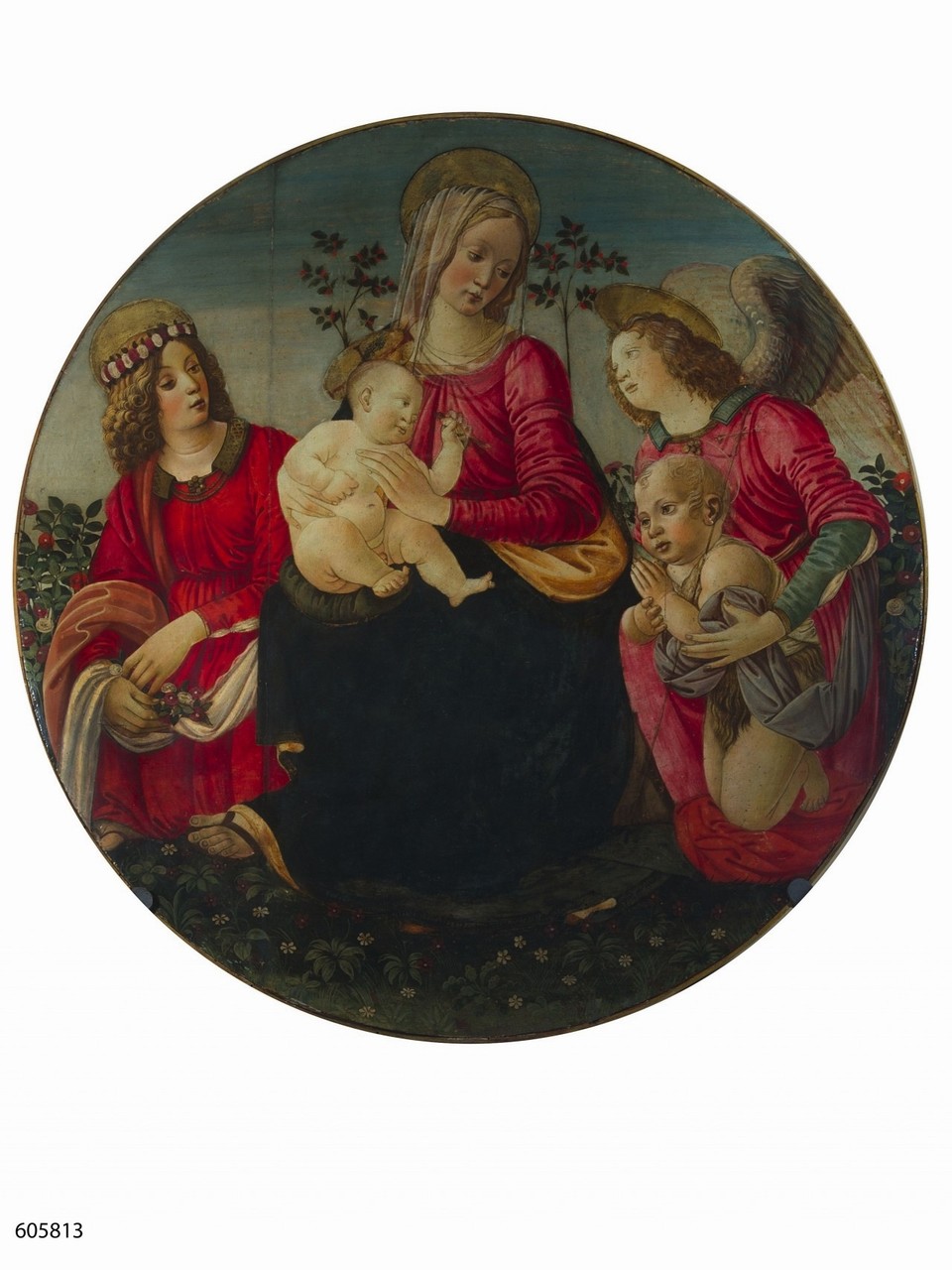 Madonna con Bambino, San Giovannino e due angeli (dipinto) di Maestro della Maddalena Jhonson (attribuito) (sec. XV)