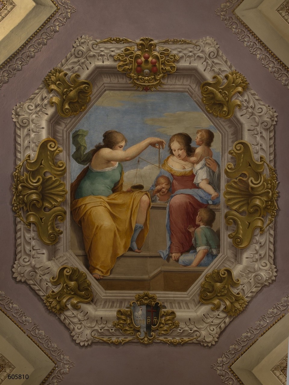 allegoria della Giustizia e della Carità (dipinto murale) di Martinelli Giovanni (sec. XVII)