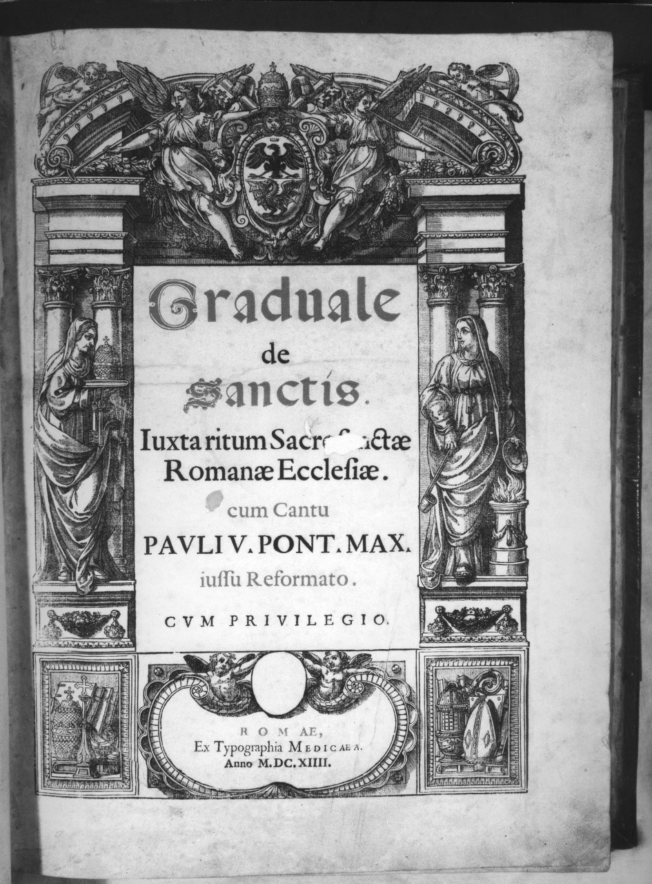 mostra architettonica con figure allegoriche femminili, angeli ed elementi decorativi (stampa) - ambito romano (sec. XVII)