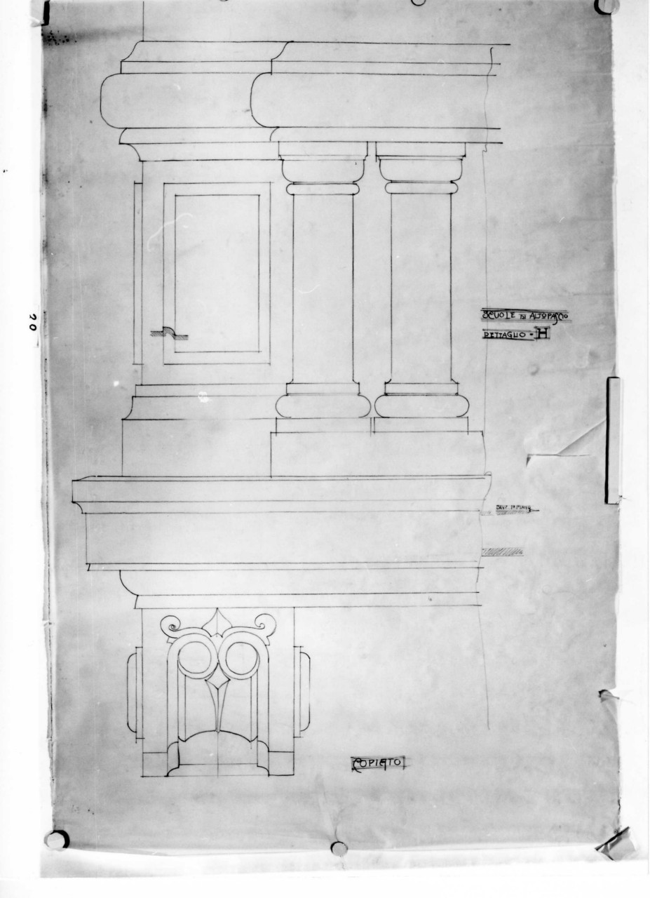 scuole comunali di Altopascio: dettaglio al vero di uno dei balconi (disegno architettonico) di Brizzi Raffaello (sec. XX)