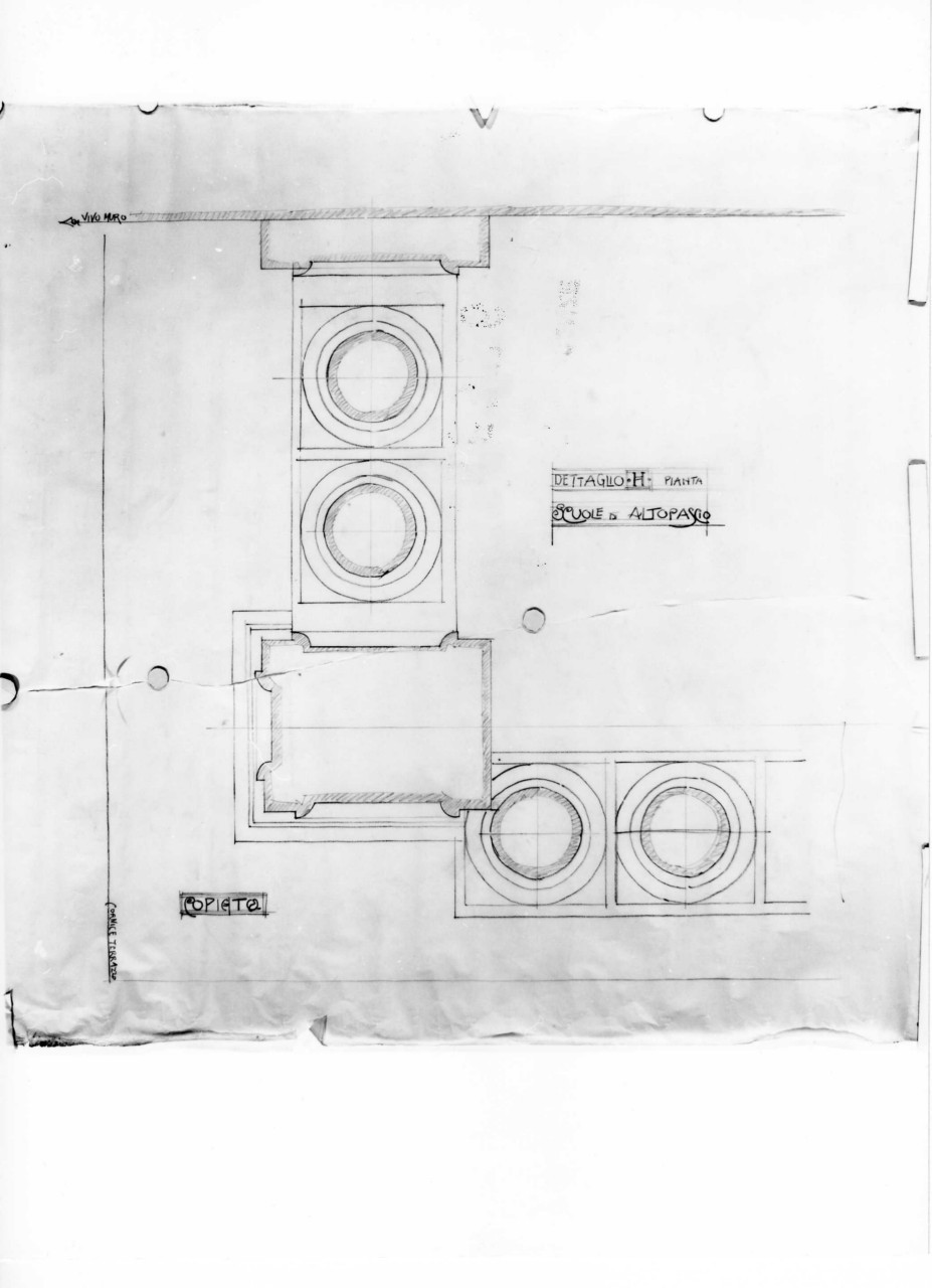 scuole comunali di Altopascio: dettaglio al vero della pianta di uno dei balconi (disegno architettonico) di Brizzi Raffaello (sec. XX)