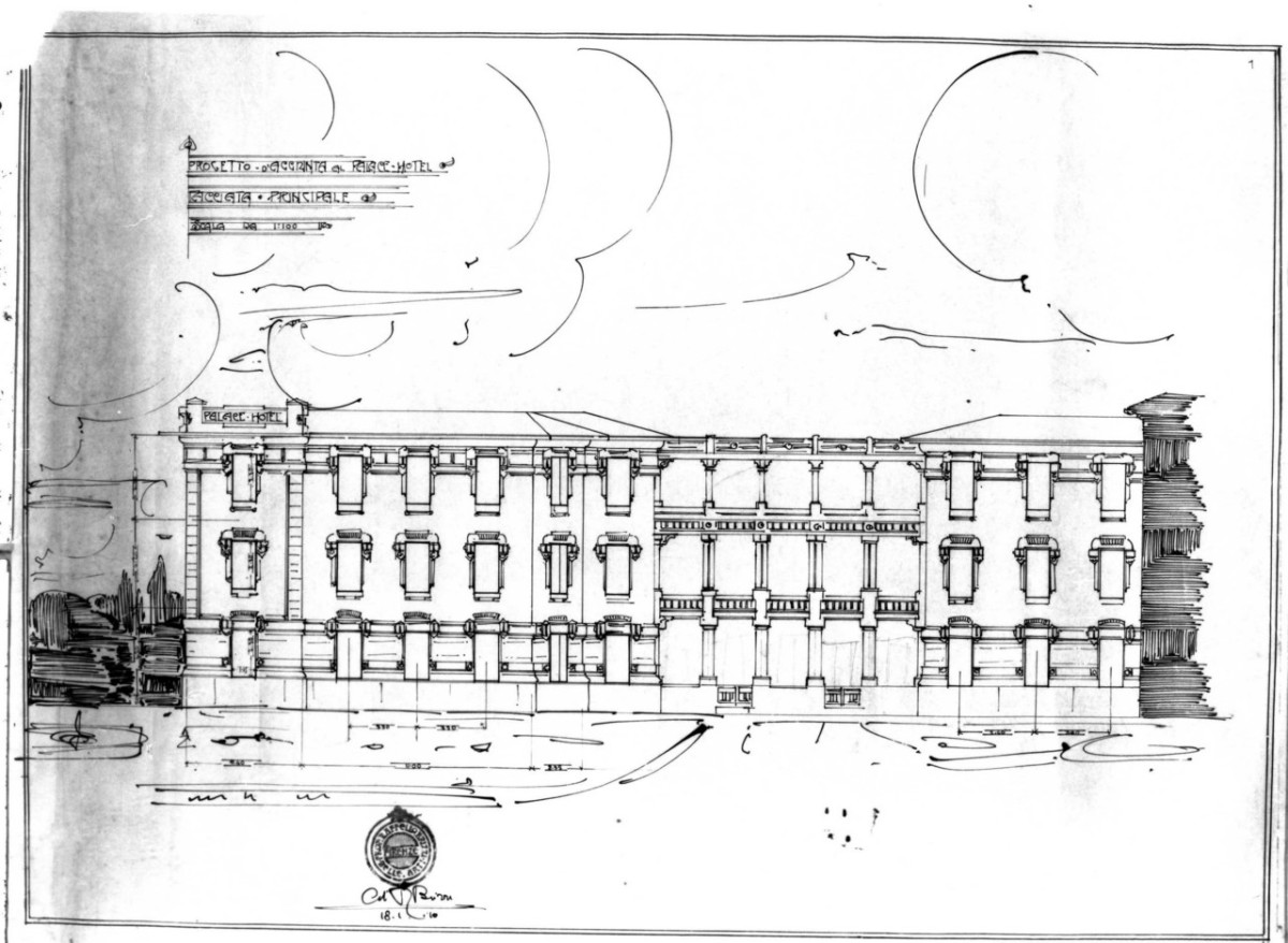 Aggiunta al Palace Hotel, ampliamento del Palace Hotel (disegno architettonico, serie) di Brizzi Raffaello (e aiuti) (sec. XX)