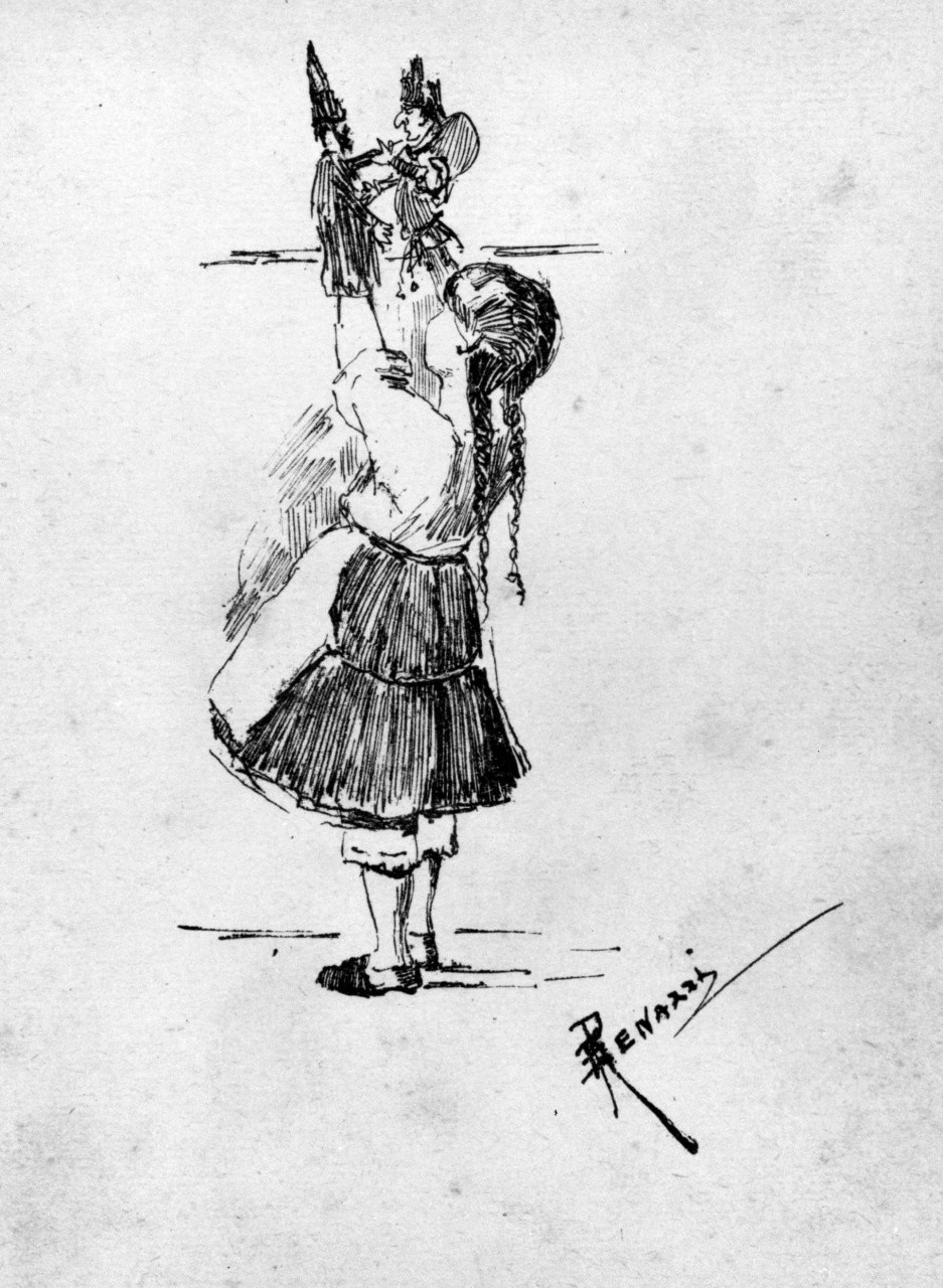 Bambina con marionette, bambina (stampa) di Renazzi Eugenio (sec. XIX)