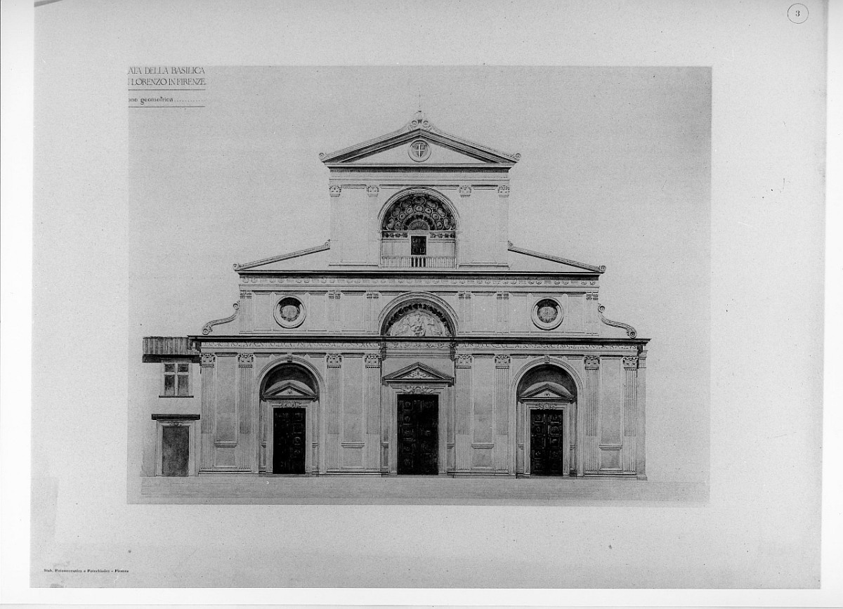 progetto di decorazione della facciata della basilica di S. Lorenzo a Firenze (stampa) di Alinari Vittorio, Lusini Enrico (sec. XX)