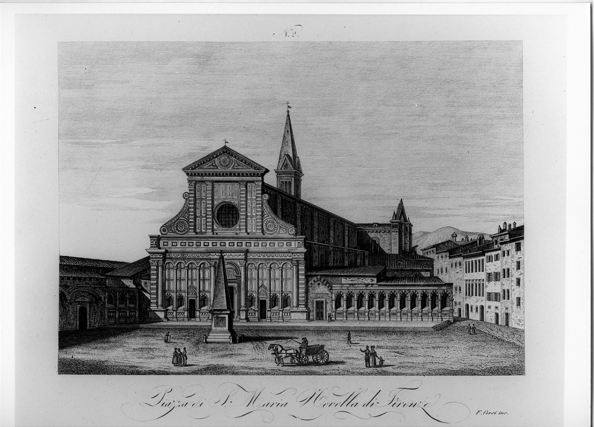 veduta di piazza S. Maria Novella a Firenze (stampa) di Corsi Francesco (prima metà sec. XIX)