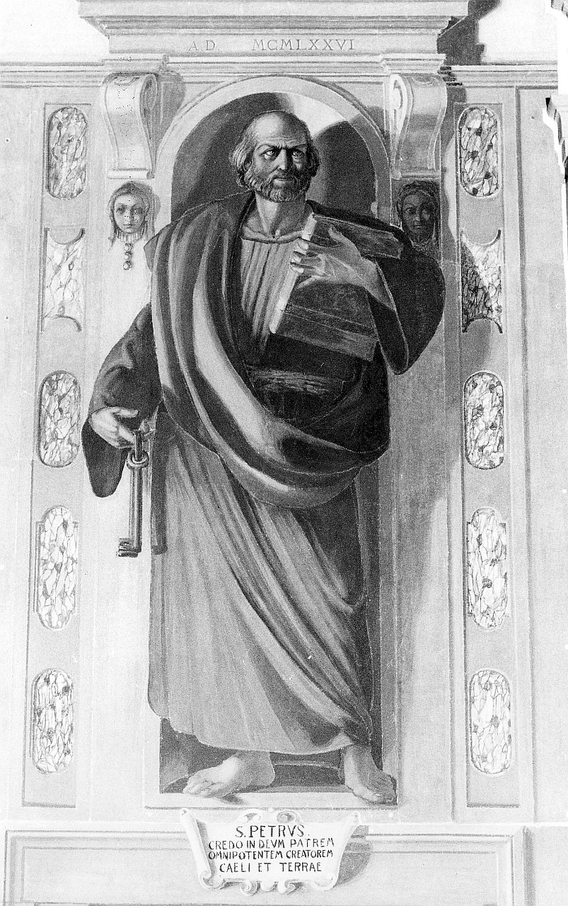 sacerdote con chierichetto (dipinto murale) di Cellini Dino (sec. XX)