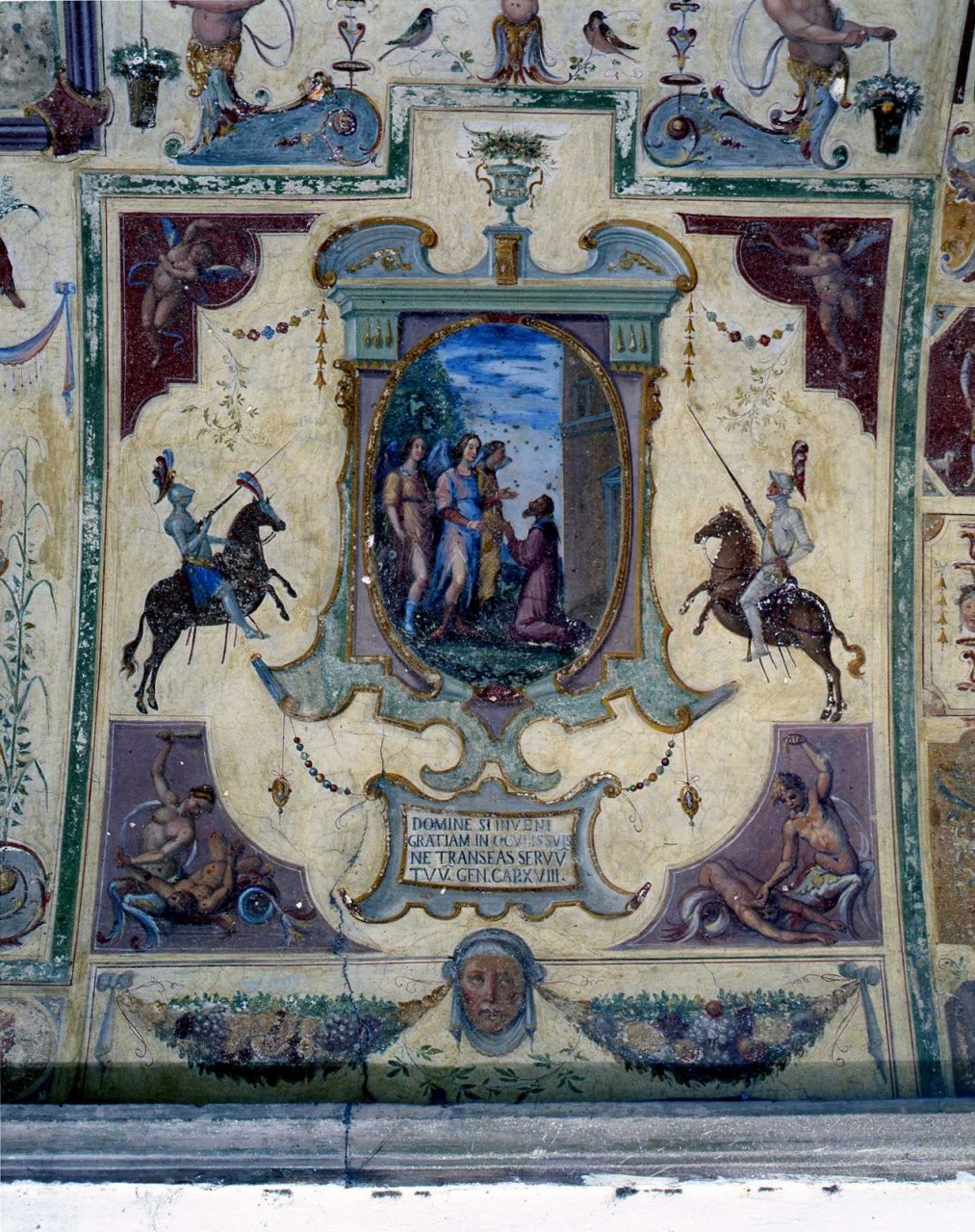 Abramo e i tre angeli (dipinto murale) di Barbatelli Bernardino detto il Poccetti (bottega) (sec. XVII)