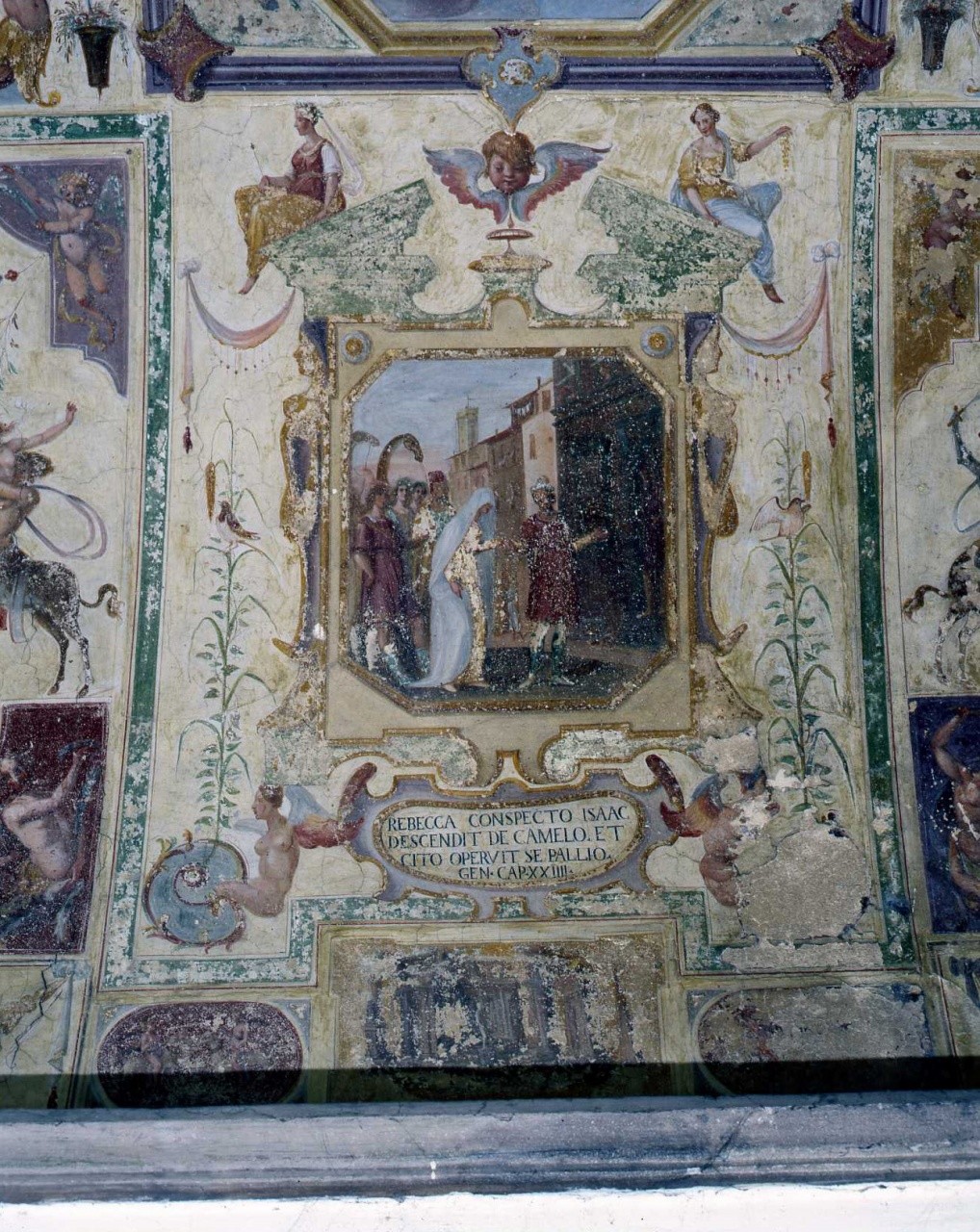 incontro di Rebecca e Isacco (dipinto murale) di Barbatelli Bernardino detto il Poccetti (bottega) (sec. XVII)