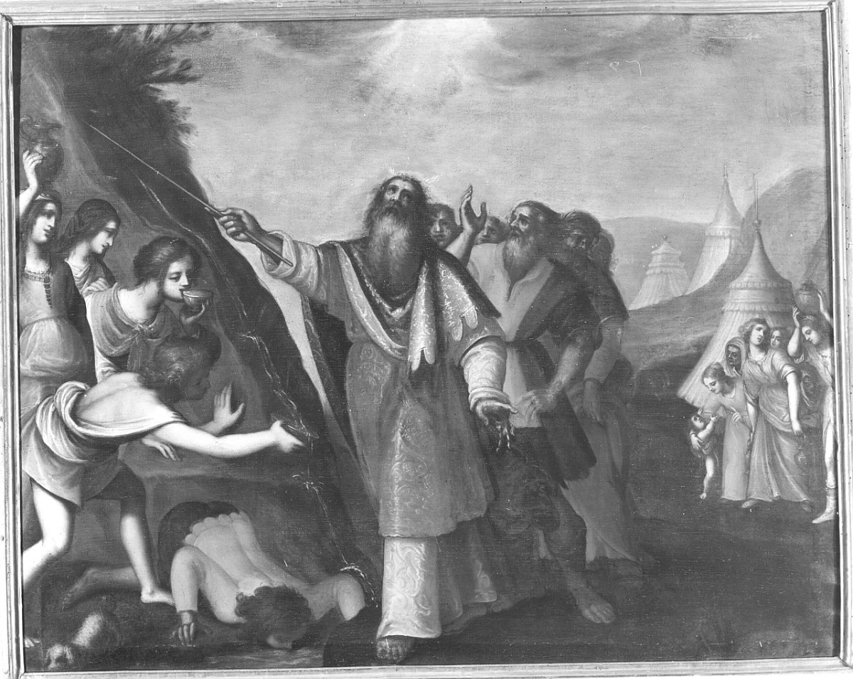 Mosè fa scaturire l'acqua dalla roccia (dipinto) di Curradi Francesco (maniera) (sec. XVII)