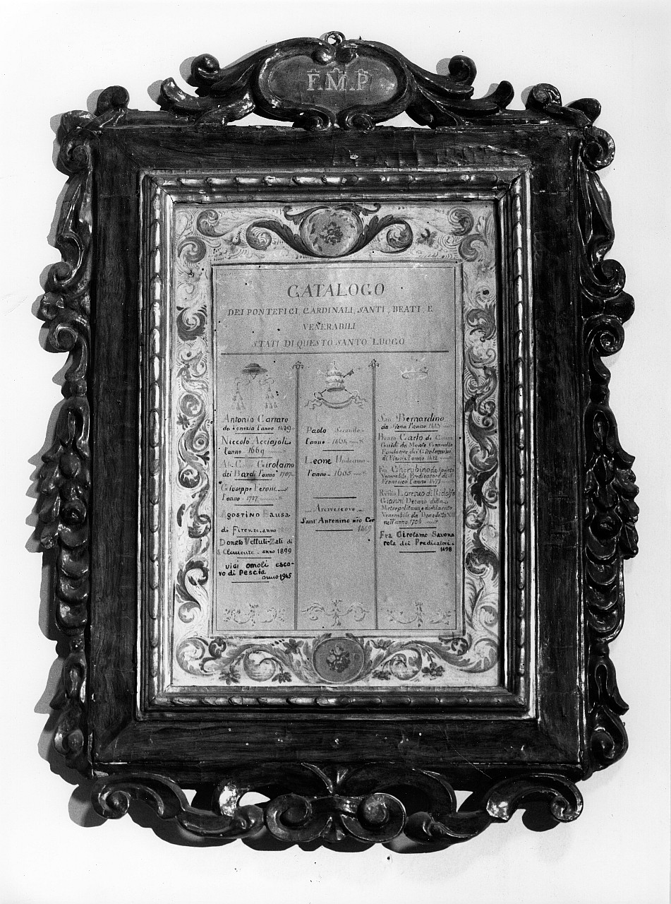 motivi decorativi a girali (tabella di confraternita) - ambito fiorentino (metà sec. XVII, sec. XIX)