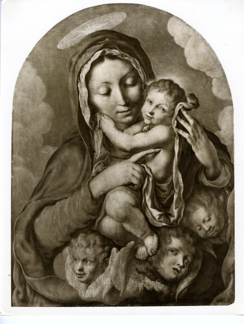 Madonna col Bambino e tre cherubini di Jacques De Gheyn II- dipinto (positivo) di Gheyn Jacob de (attr), anonimo (metà XX)