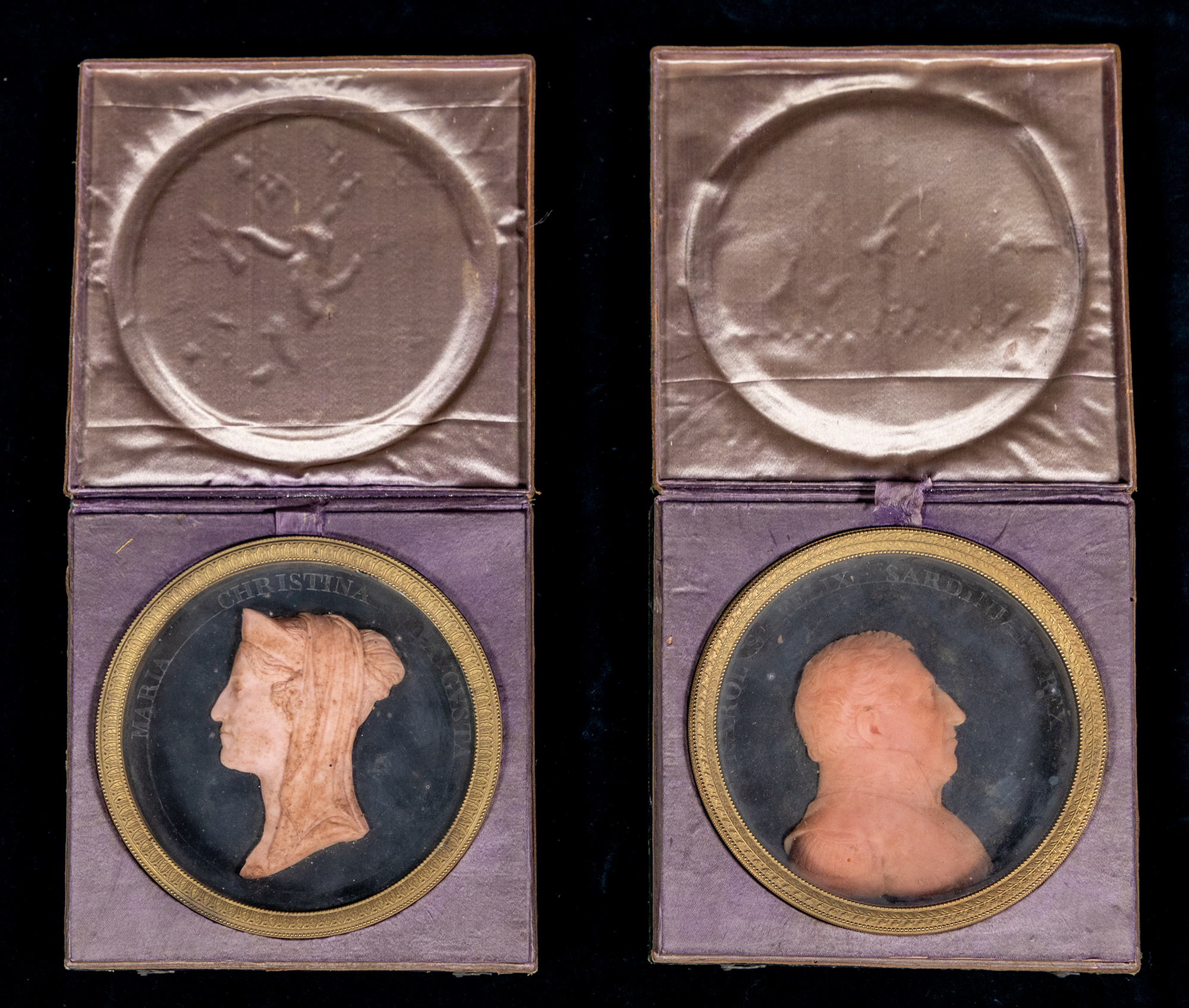 Maria Cristina di Borbone e Carlo Felice (calco di medaglia, coppia) - ambito piemontese (prima metà XIX)