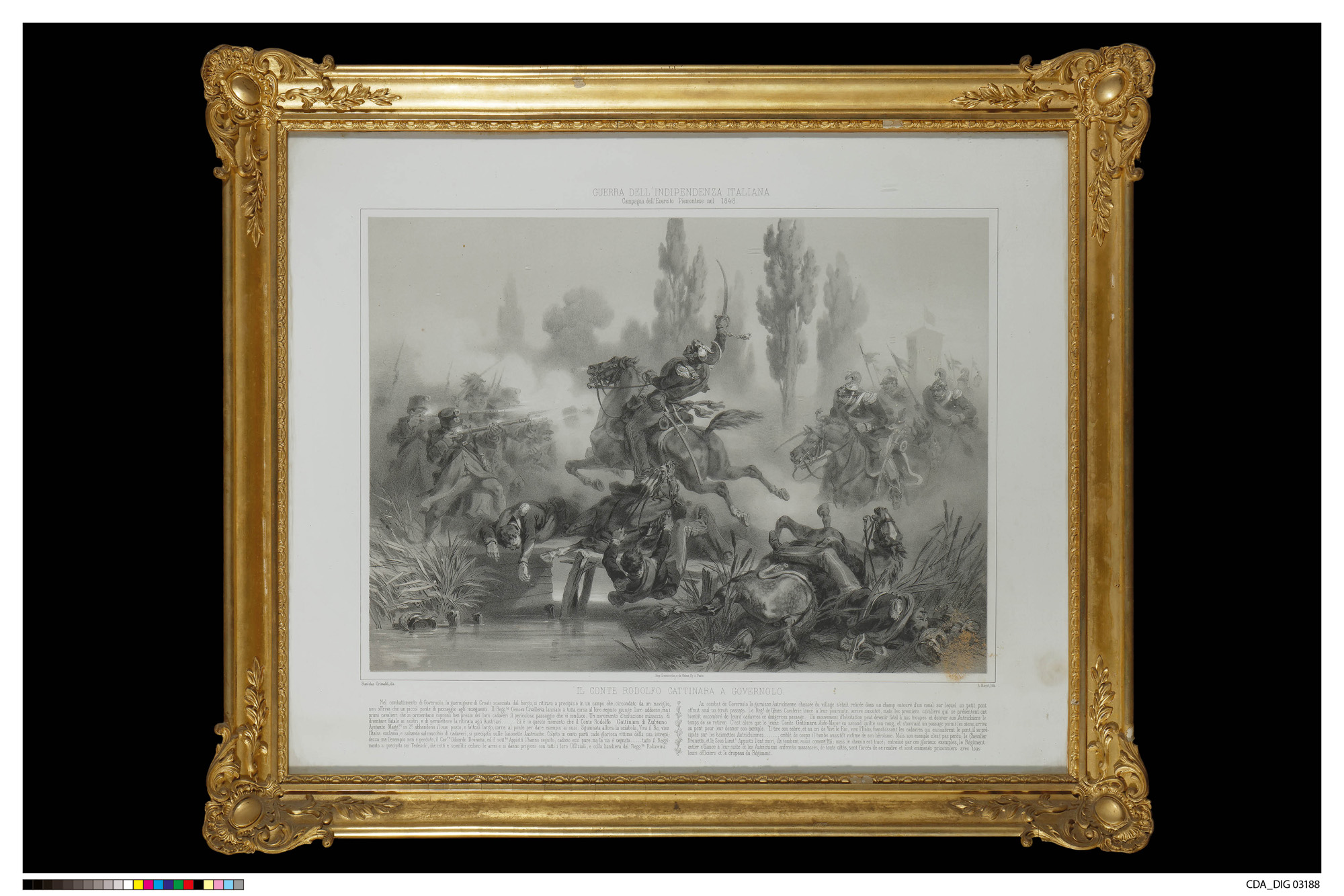 Assalto di un ufficiale a cavallo contro un gruppo di nemici presso un ponte (stampa, serie) di Grimaldi, Stanislao, Bayot, Adolphe Jean-Baptiste, Bayot, Adolphe Jean-Baptiste (XIX)