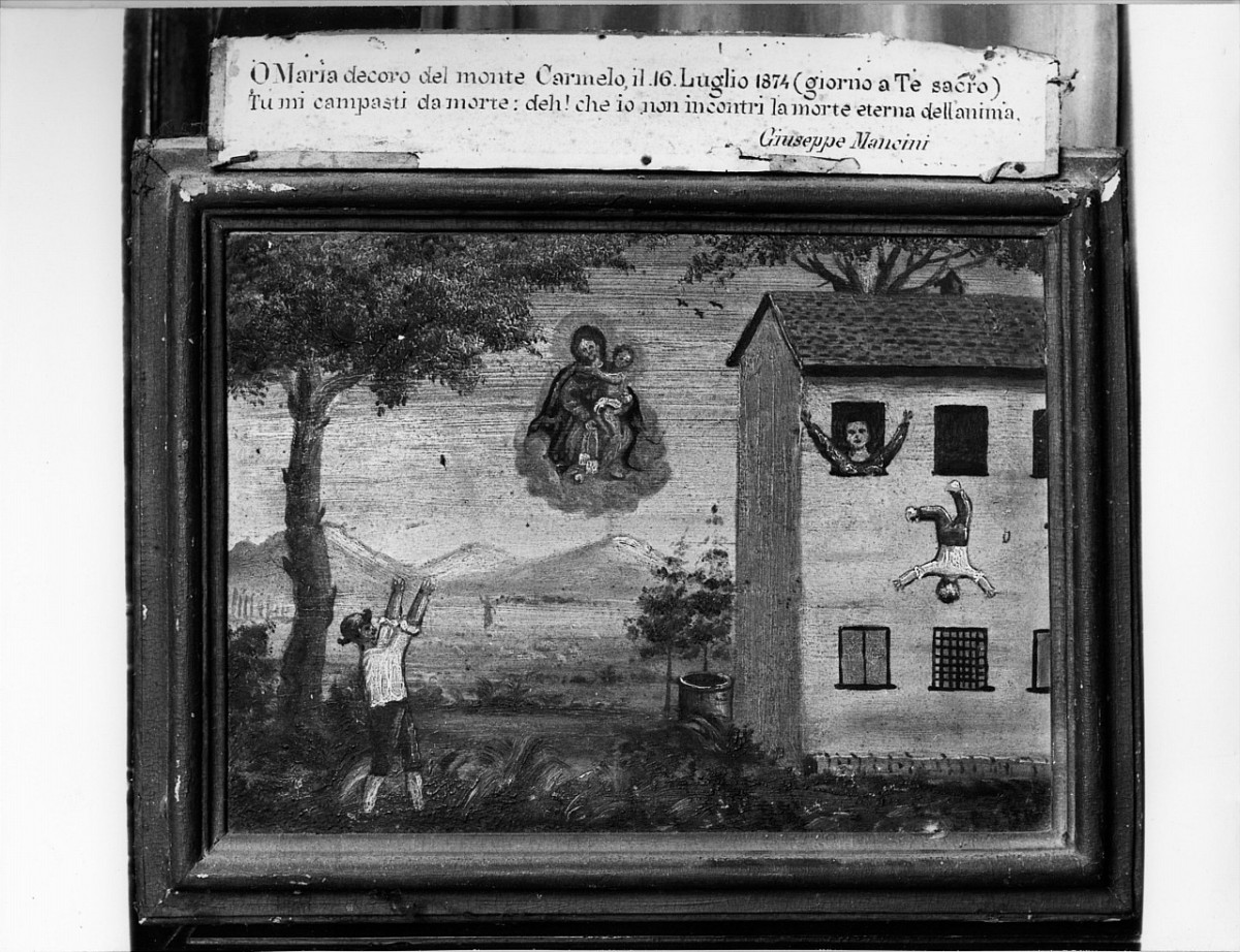 Madonna con Bambino e altri personaggi (ex voto, opera isolata) - manifattura toscana (sec. XIX)