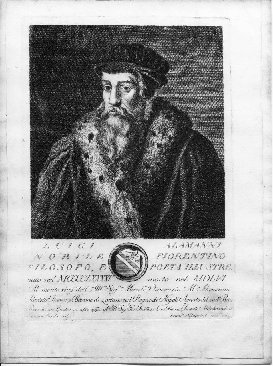 ritratto di Luigi Alamanni (stampa) di Zocchi Giuseppe, Allegrini Francesco (sec. XVIII)