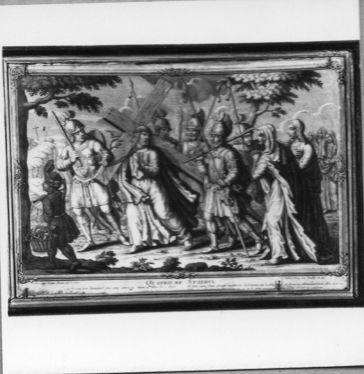 stazione IV: Gesù incontra la Madonna (stampa) di Dubercelle F (attribuito) (prima metà sec. XVIII)