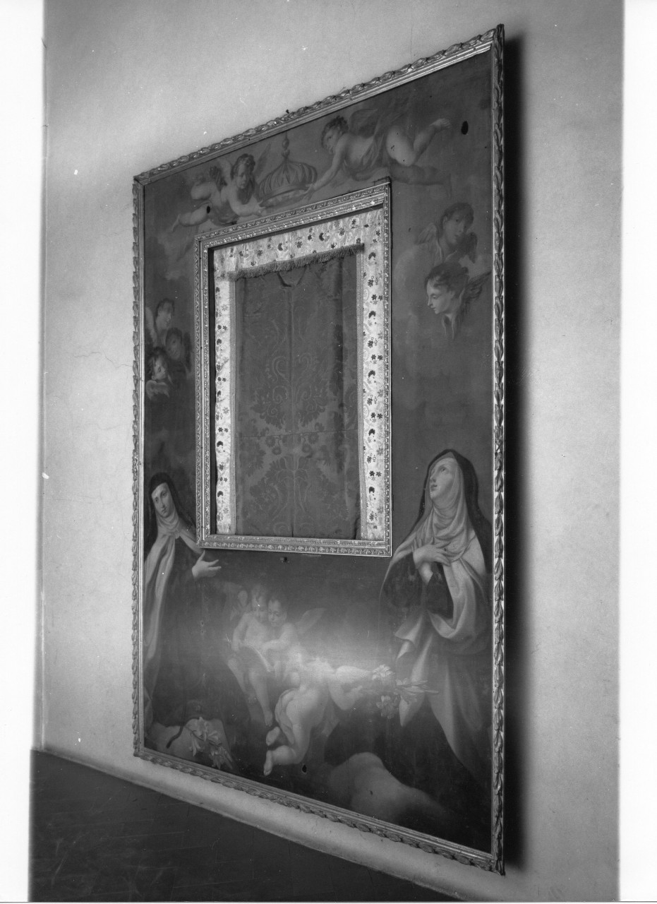 Santa Caterina da Siena e Santa Chiara in adorazione (dipinto) di Gambacciani Francesco (attribuito) (sec. XVIII)