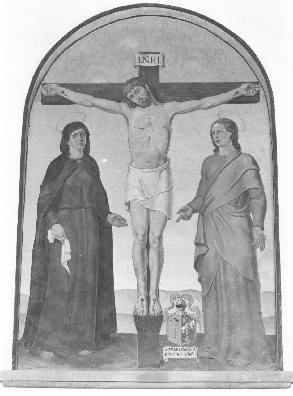 crocifissione di Cristo con la Madonna e San Giovanni Evangelista (dipinto) - ambito toscano (sec. XX)