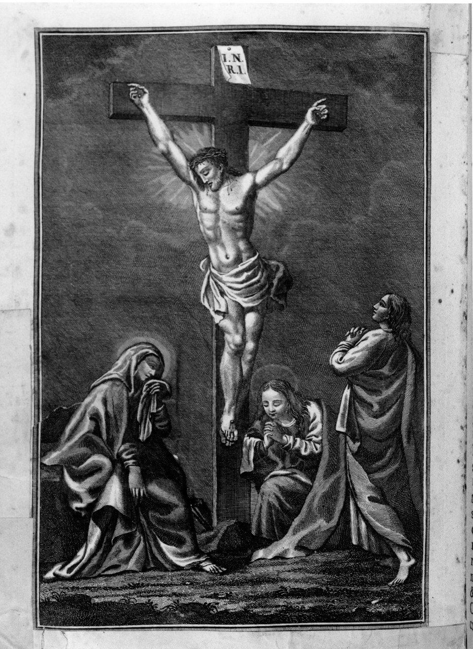 Cristo crocifisso con la Madonna, San Giovanni evangelista e Santa Maria Maddalena (stampa, serie) di Nani Antonio (sec. XVIII)