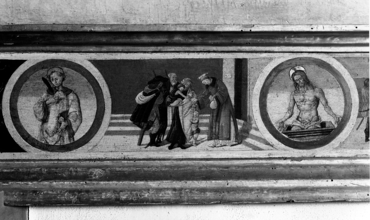 elemosina di San Lorenzo (predella, elemento d'insieme) di Botticelli (bottega), Bartolomeo d'Antonio (seconda metà sec. XV)