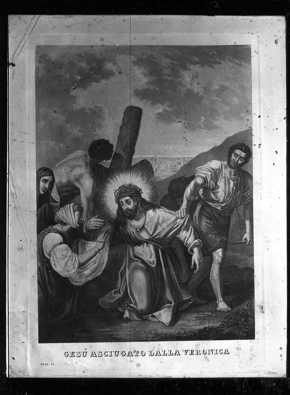 stazione VI: Gesù asciugato dalla Veronica (stampa a colori) - ambito italiano (sec. XIX)