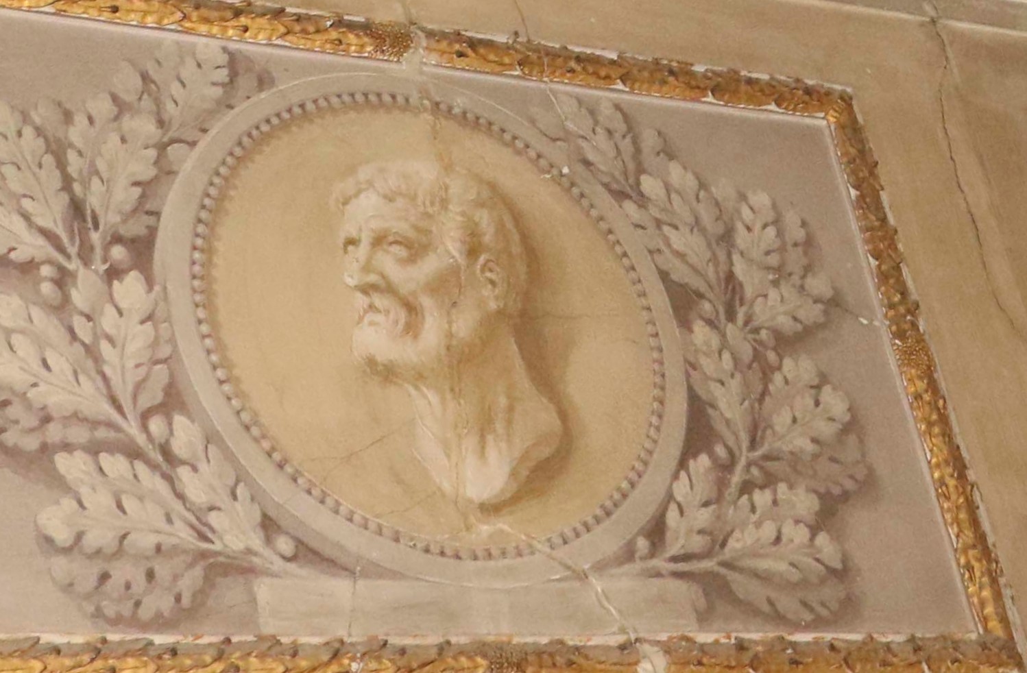 testa d'uomo/ motivi decorativi fitomorfi (dipinto) - ambito veneto (prima metà XIX)