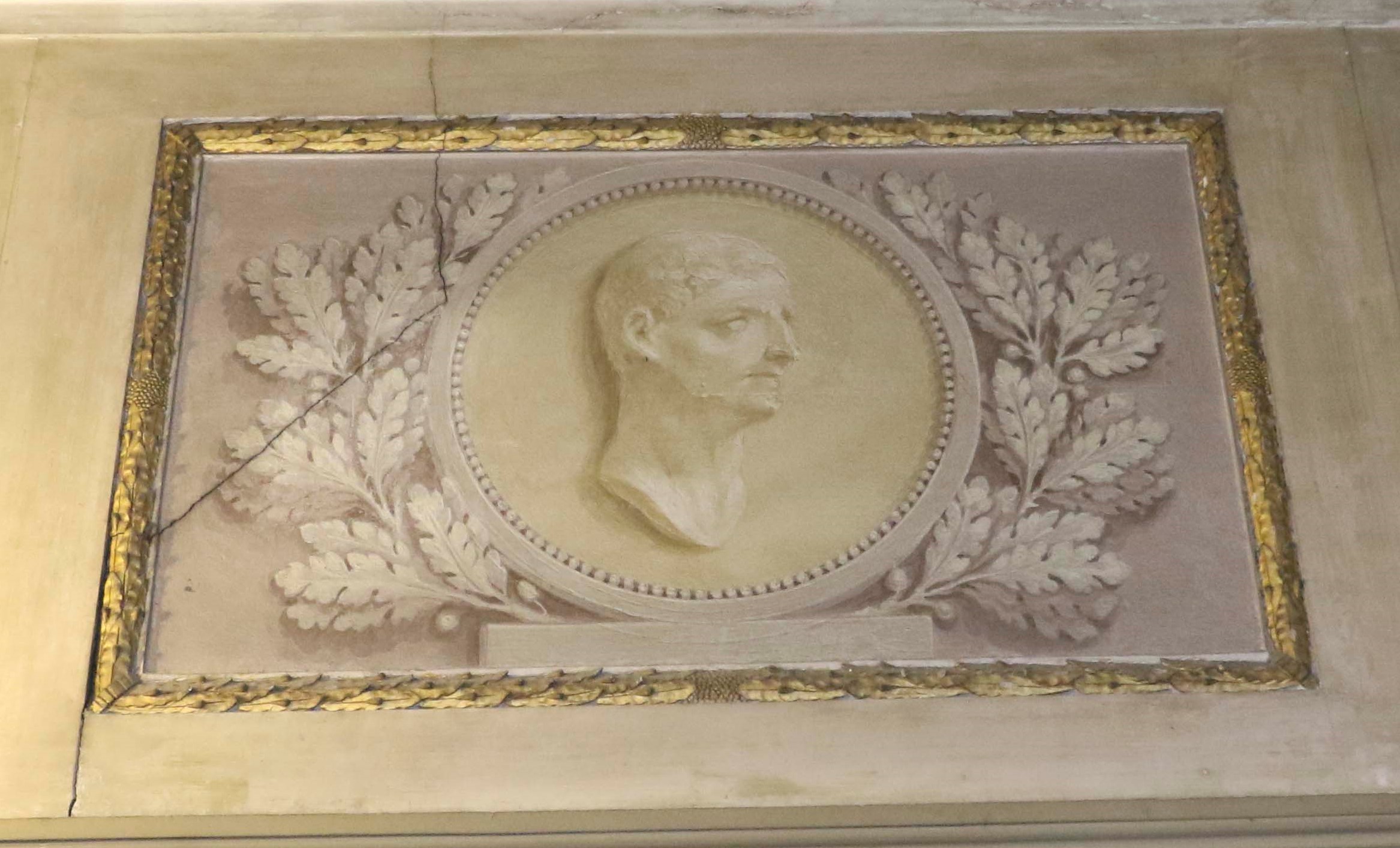 testa d'uomo di profilo/ motivi decorativi fitomorfi (dipinto) - ambito veneto (prima metà XIX)