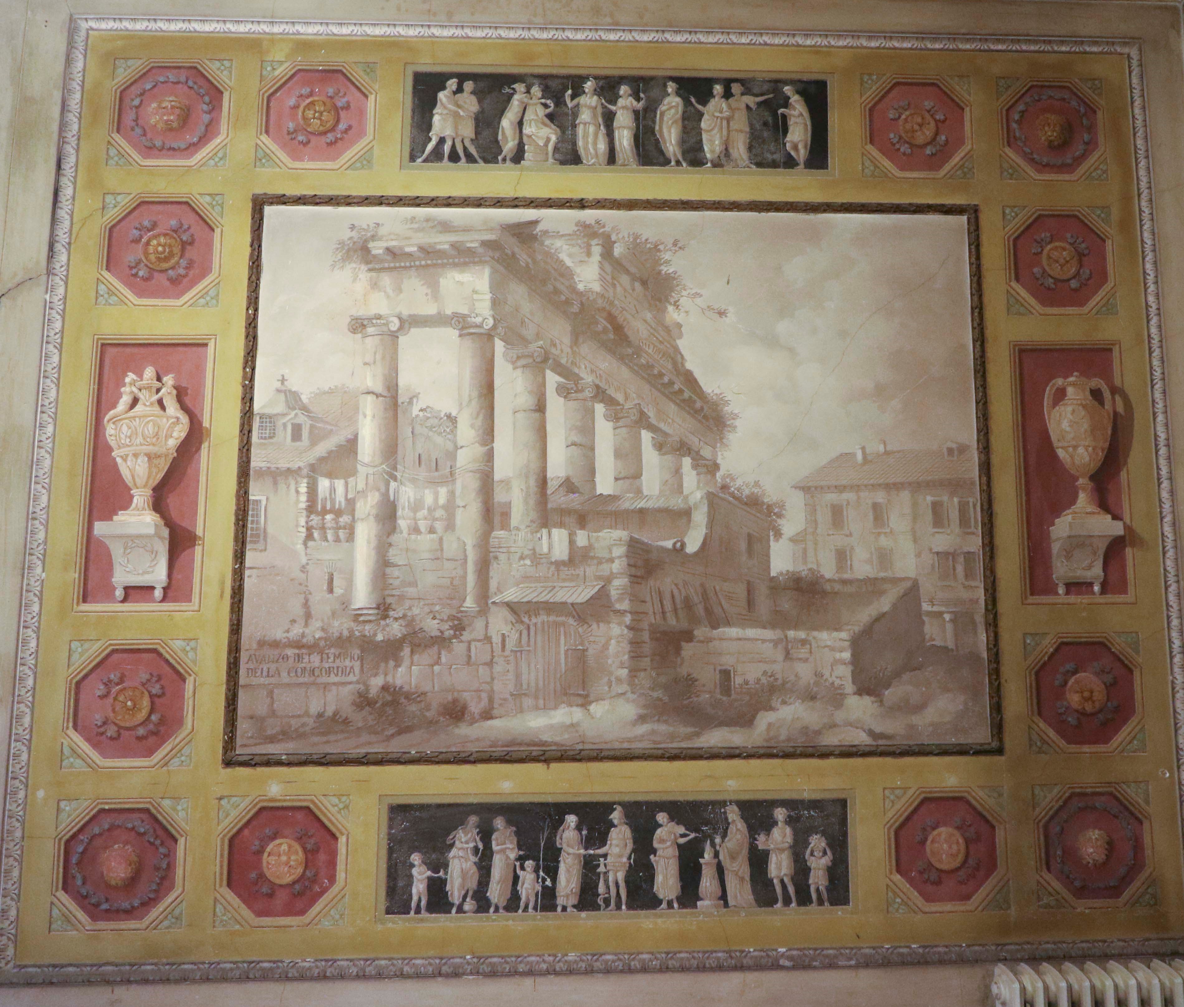Veduta piranesiana, Soggetti mitologici, Vasi all'antica (dipinto) - ambito veneto (prima metà XIX)