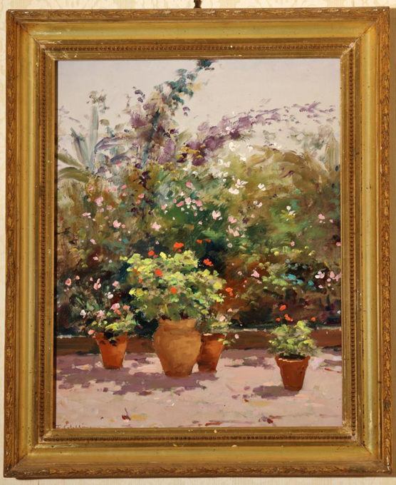 Giardino, Vaso di fiori (dipinto) di Colella, Francesco detto Franco - ambito Italia meridionale (XX)
