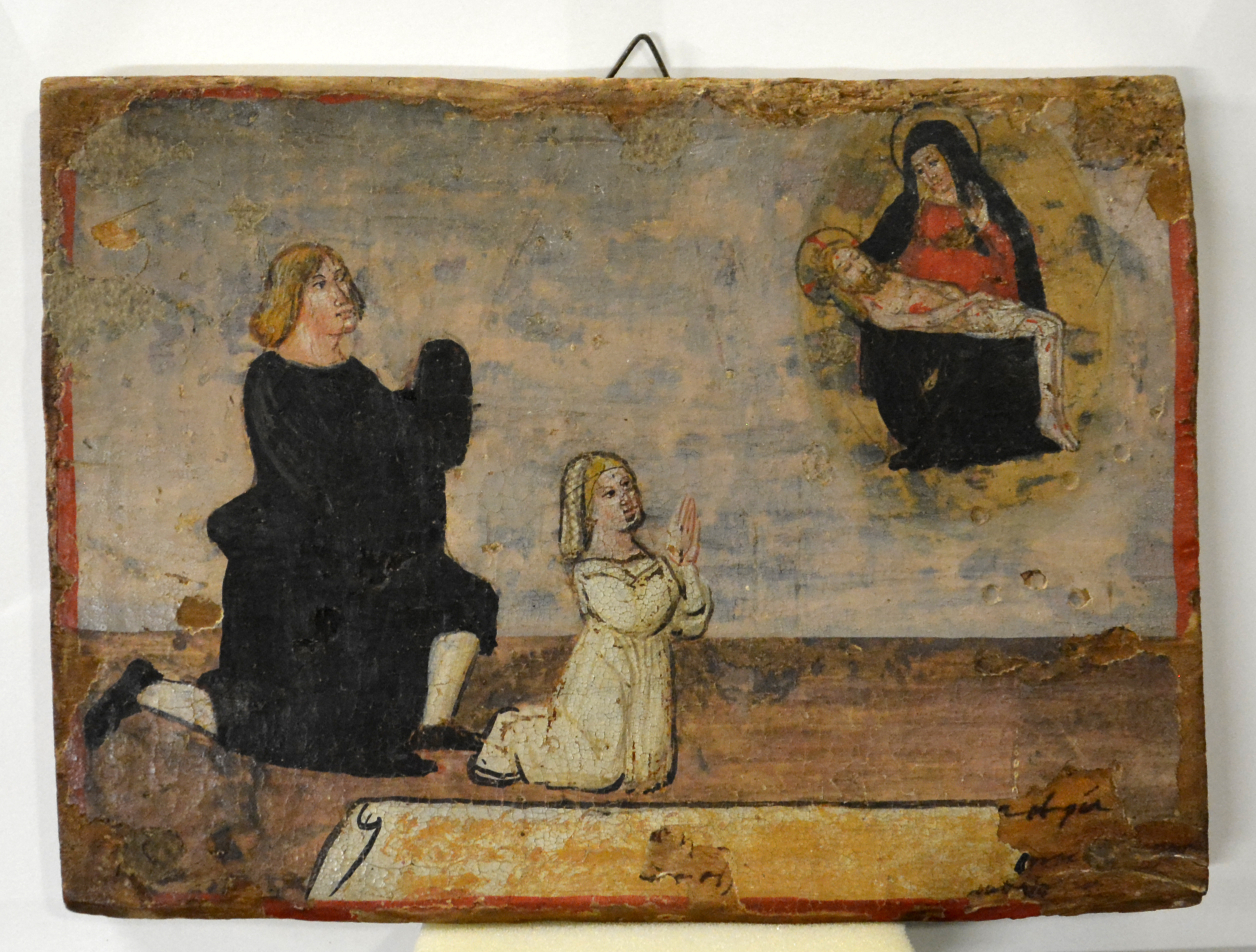 Madonna in Pietà con figure oranti (dipinto, opera isolata) - bottega marchigiana (XVI)