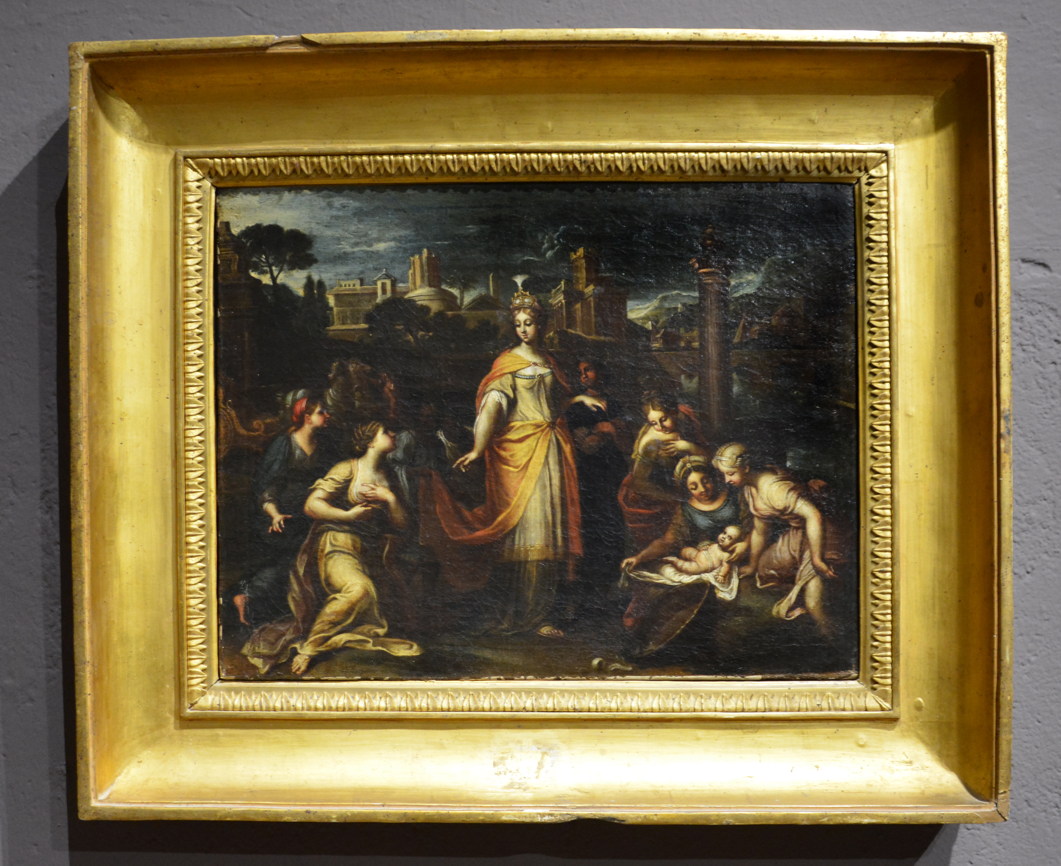 Mosè salvato dalla acque (dipinto, opera isolata) - ambito romano (XVII)