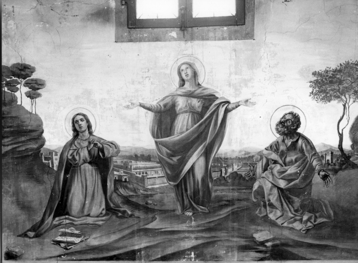 Madonna con altri personaggi (dipinto) di Santelli Giuseppe (sec. XX)