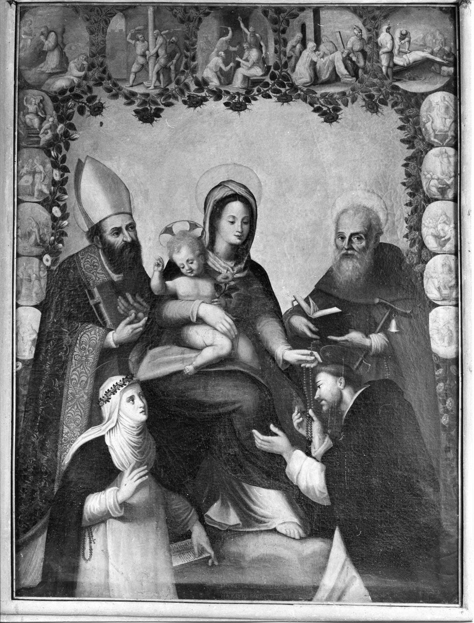 Madonna del Rosario con San Domenico, Santa Caterina da Siena, San Nicola di Bari e Sant'Antonio Abate (dipinto) - ambito fiorentino (secc. XVI/ XVII)