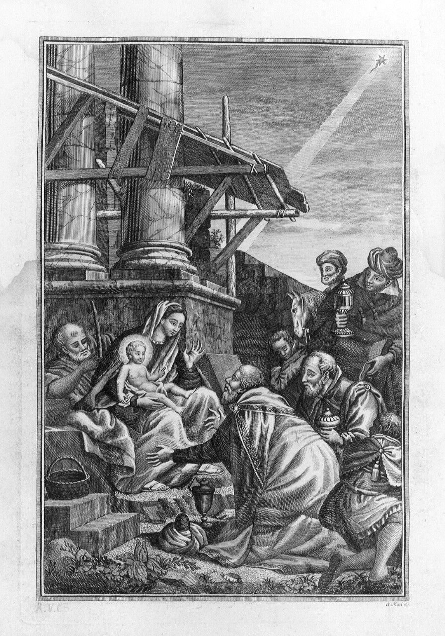 adorazione dei Re Magi (stampa) di Nani Antonio (sec. XIX)